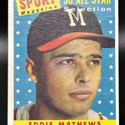 1958 Topps #480 Eddie Mathews All-Star Milwaukee Braves Baseball Card SHARP!!!