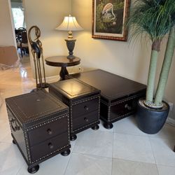 Tommy Bahama Home Nailhead Coffee Table & 2 End Tables – Dark Wood Set