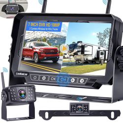 RV Backup Camera Wireless Dual Cameras: Loop Recording Easy Set-up Plug and Play for Furrion Pre-Wired Mount Kit 4-Channels HD 1080P 7'' Touch Key Mon