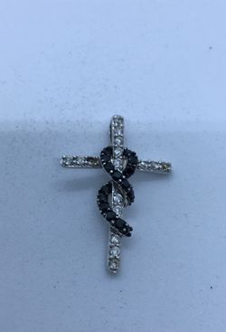 Cross .925 white black stones Estate Jewelry