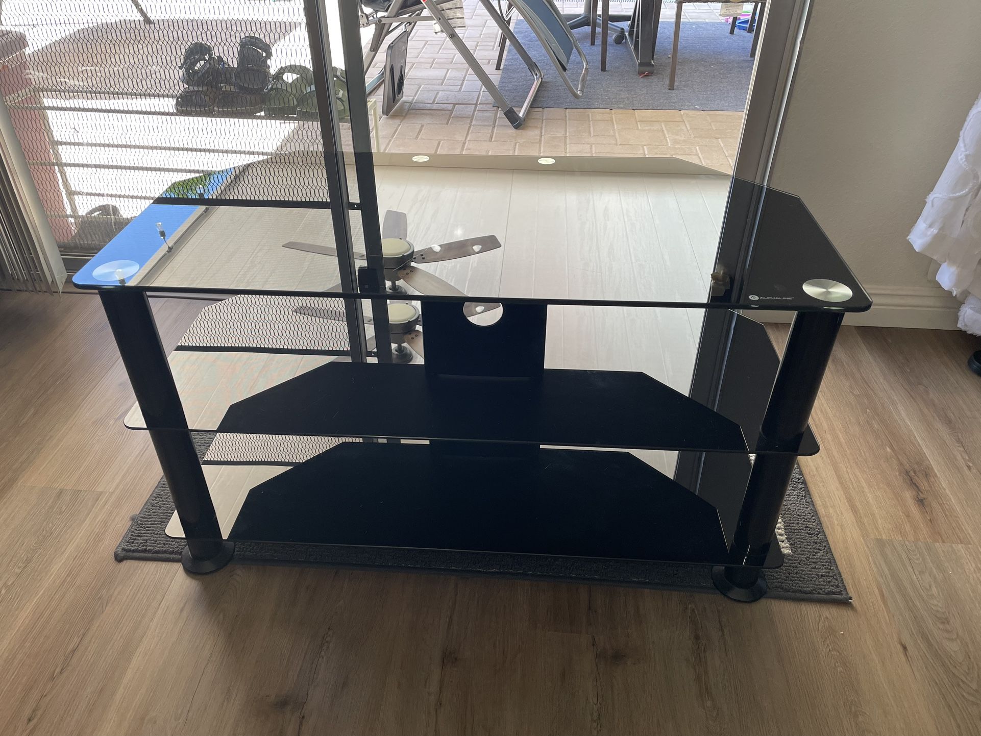 Used Alphaline Media Console TV Stand Glass (Black). Entertainment Center Stand