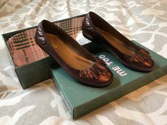 New Me Too 7 Women's Copper Bronze Brown Metallic Ballet Flats Leather Ruffle