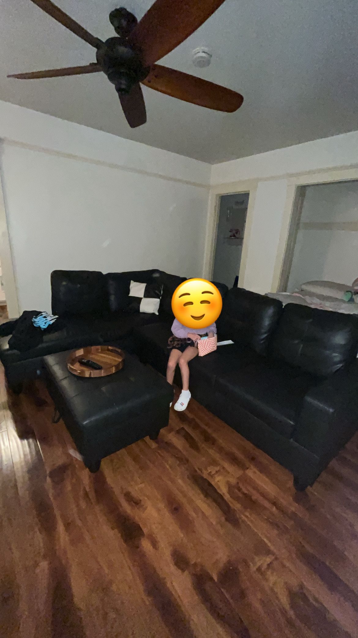 L Sectional Black Leather Couch 