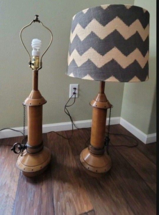 Brown Metal Table Lamps 32.5" Tall In Nautical Industrial Design Vintage Home Decor.