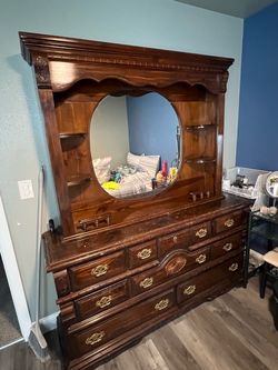 Wooden dresser with mirror