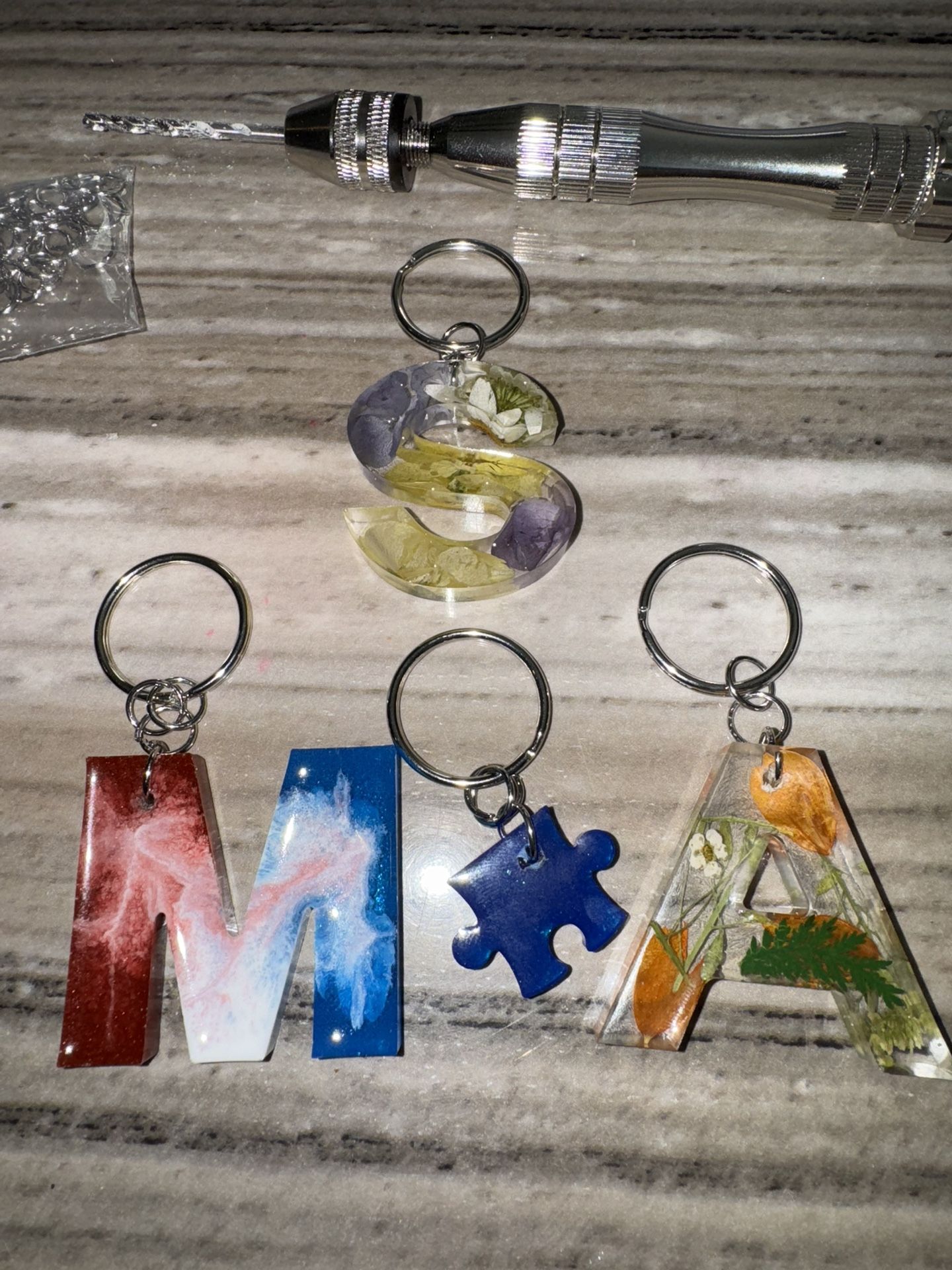 Resin Letter keychains 