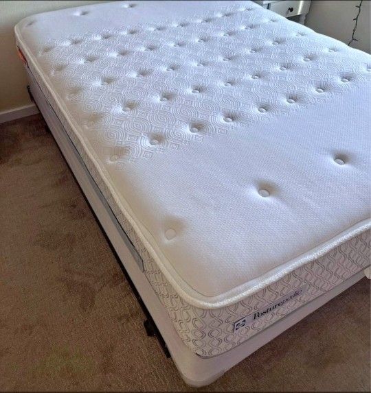 Queen Sealy Posturepedic Mattress, Boxspring and Metal Bed Frame