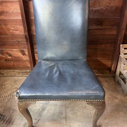 Vintage Blue Accent Chair Brass Tacked 