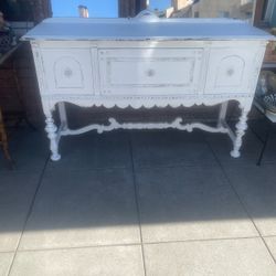 Antique Craved Wood White Buffet Sideboard Cabinet 