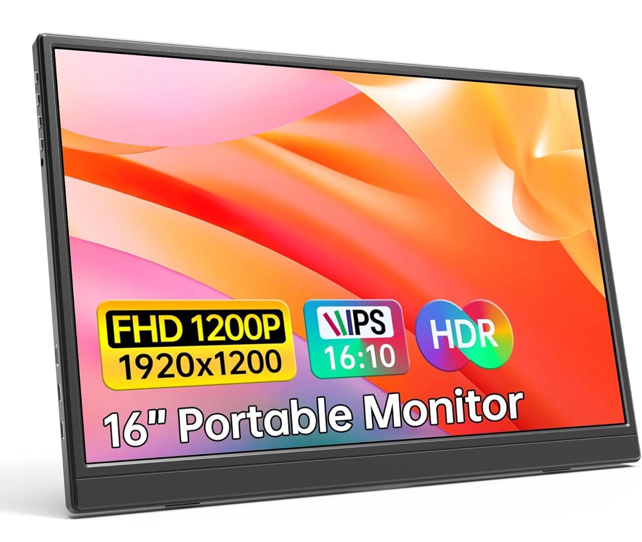 Portable Monitor 16.0inch FHD 1920 * 1200P USB C HDMI Ultra-Slim IPS Travel Display w/Smart Cover & Speakers, HDR Plug&Play, External Monitor for Lapt