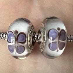 2 Charms For Pandora Purple Butterfly Murano 925 Sterling 