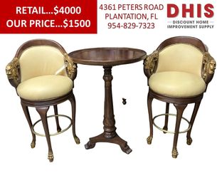 Lions Head Bar Stools and Pub Table Set For Game Room
