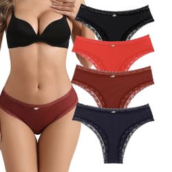  Women's Underwear Hipster Panties Lace Bikini Brief 4 Pack L
