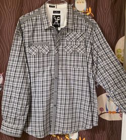 Marc Ecko Cut & Sew Men's XXL Plaid Button Down Shirt - Grey/White Streetwear