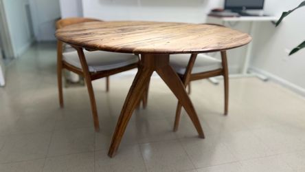 Round Wood Dining Table + 4 Chairs