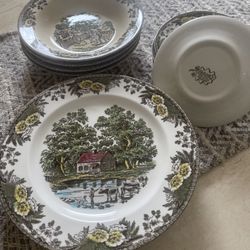 Dishes Antique four large plates, four large bowls and eight smal 