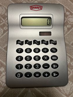 Denny's Silver Solar & Battery Operated Calculator with Black Buttons