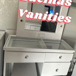 White Glasstop Vanity Set 