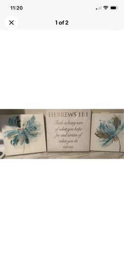 blue /gold flower canvas set