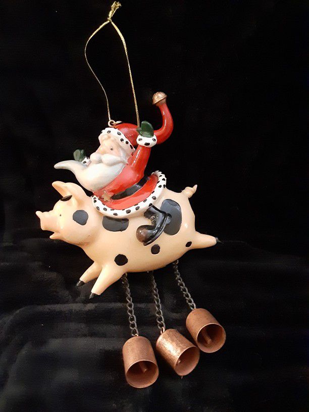 Vintage Santa Riding Pig Christmas Ornament 