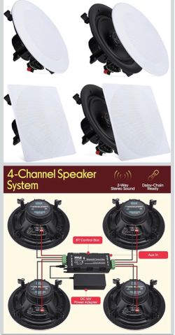 Pyle 8” 4 Bluetooth Flush Mount - In-wall In-ceiling 2-Way Speaker System