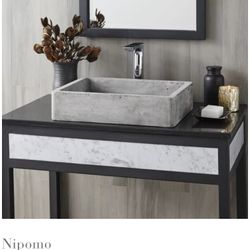 Nature Trails Stone Rectangular Farmhouse Or Vessel Sink - Ash 