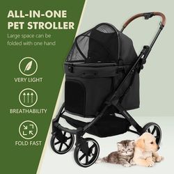 New In Box Dog Strollers for Small Dogs and Cat, Pet Stroller for Medium Dogs Cats Up to 45 lbs, One-Hand Fold, Cat Strpller, Black