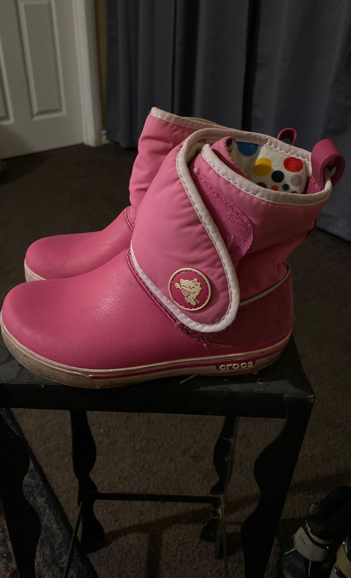 Pink Snow Rain Boots size little girl 12 CROCS