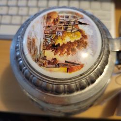 Vintage Original BMF Bierseidel 1970's Lidded Beer Stein Ceramic/Pewter Lid