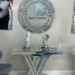 New LV Diamonds Console Table + Mirror Set 