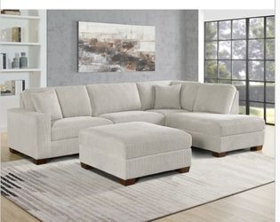 Thomasville Artesia Corduroy Fabric Sectional with Ottoman