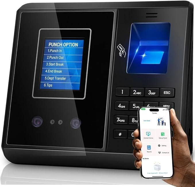 BRAND NEW Fingerprint Attendance Machine with 10 IC Card,Time Clock, App-Based,iOS/Android App No Monthly Fee for Employees Small Business
