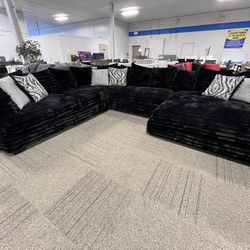 Brand New Huge Soft Black Corduroy Sectional