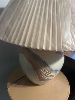 Vintage 1980s Pastel Ceramic Table Lamp with Pleated Shade