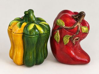 Ceramic Pepper Shaped Cookie Jars Set of 2