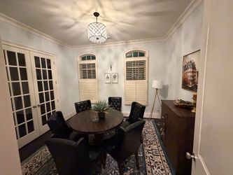 Brand New Wayfair 7-Piece Dining Set – Round Acacia Wood Table & 6 Tufted Black Chairs