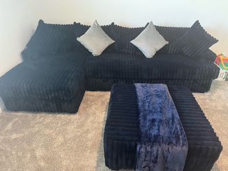 Royal blue  Corduroy Corner Sectional Sofa with Ottoman