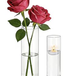 (9999-126) Glass Cylinder Vases for Centerpieces: 7“+6" Tall 32Pcs Clear Small Bud Vases for Flowers Wedding Party Table Decoration - Skinny Hurricane