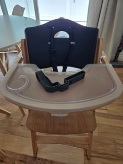Abiie Beyond Junior Wooden High Chair for Babies & Toddlers - Natural Wood/Black