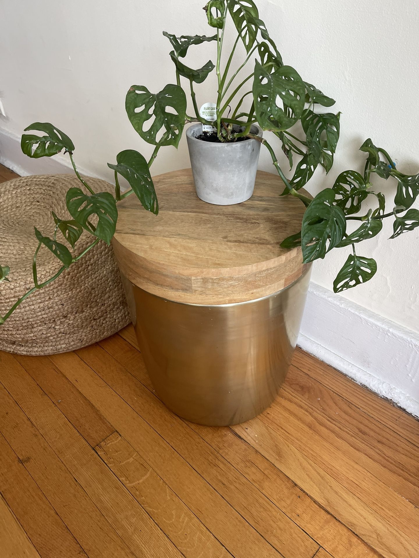 Wood & Brass Storage Side Table