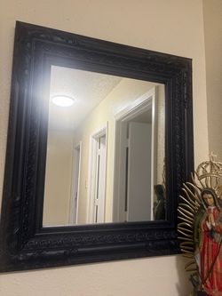 Large Wall Mirror with Black Ornate Frame