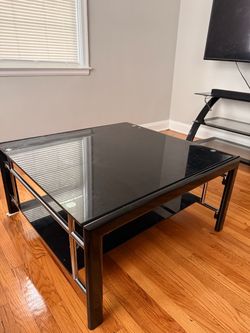 Black Glass Coffee Table with Storage Shelf