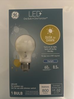GE LED+ A19 Dusk To Dawn 60W Outdoor Bulb ~ Medium Base ~ Daylight ~ 800 Lumens