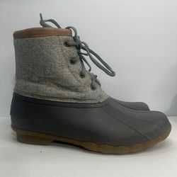 Sperry Saltwater Emboss Grey Quilted Wool Duck Snow Rain Boots