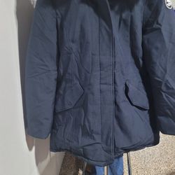 Men's Down Jacket Parka Puffer Coat Hood Faux-Fur Trim Black Size XL