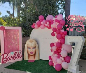 Barbie doll box / marquee /balloon garland /props