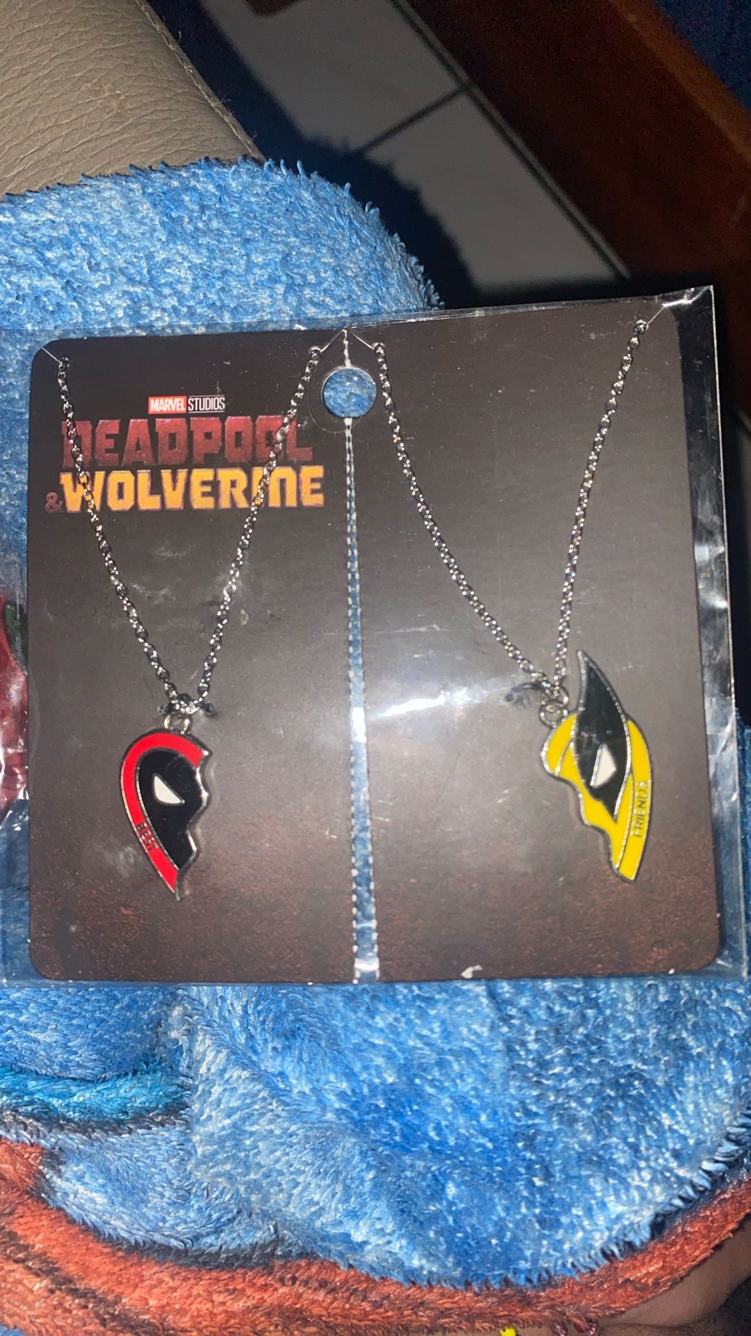 Deadpool and wolverine heart necklaces 