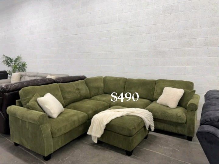 Stylish 4-Pc Corduroy Sectional Sofa With Ottoman ✅No Tax ✅