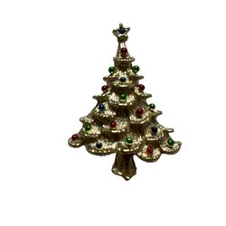 Vintage Gerry’s Signed Enamel Christmas Tree Brooch Pin - Gold Tone