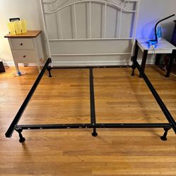 Queen Size Bed Frame - White Metal Headboard